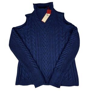 Love Scarlett Women's Cold-Shoulder Sweater Cable -Knit Mock Neck Sweater, Sz XL